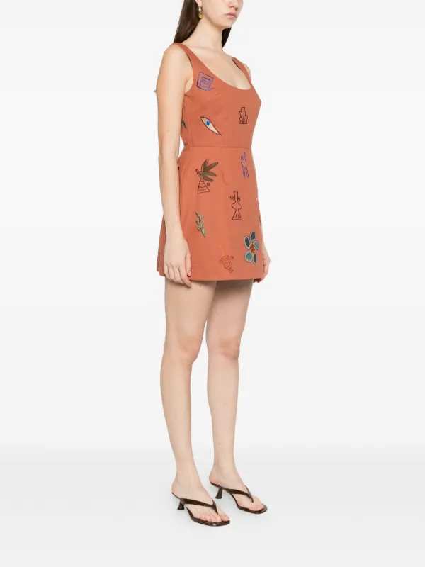 ALEMAIS x LRNLE Dusty Embroidered Mini Dress | Orange | FARFETCH