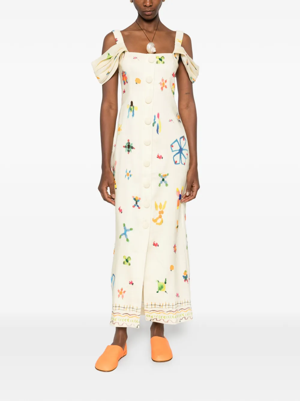 ALEMAIS Sidi square-neck midi dress - Geel