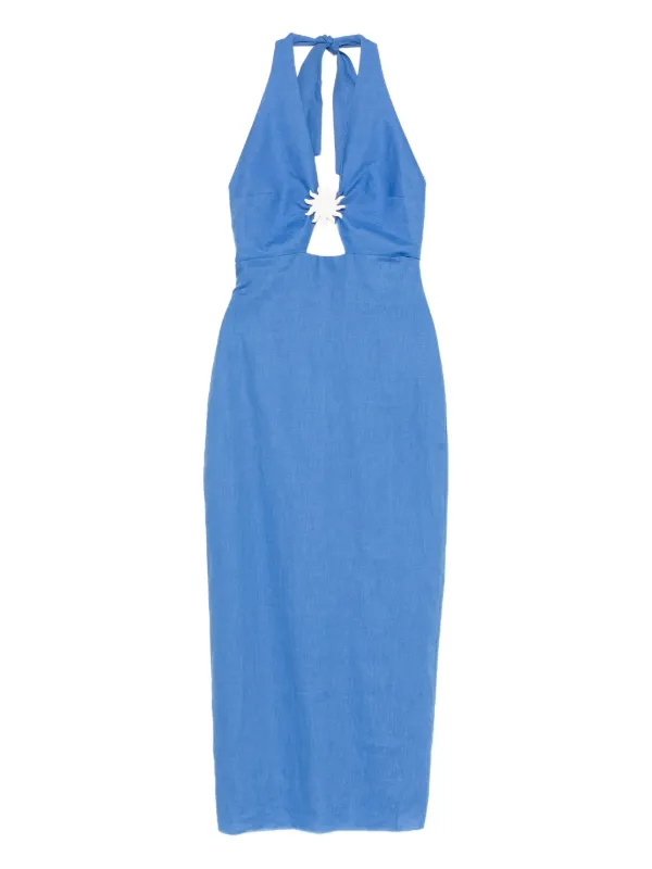 halter neck cut out midi dress Toperth Green Print Tie Halter Neck Cut-Out Midi Dress Toperth