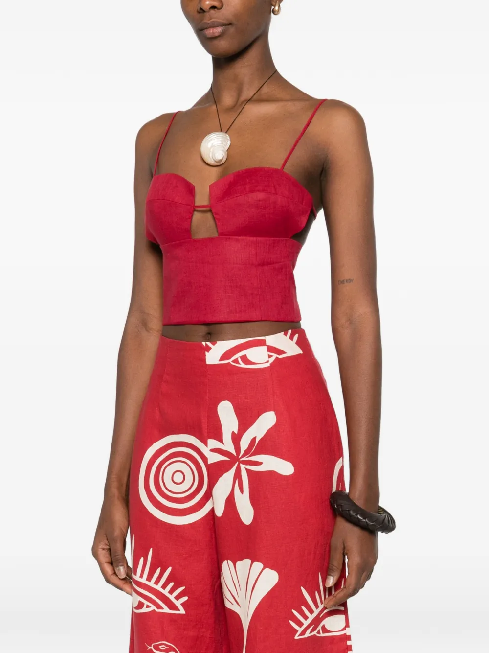  Cala De La Cruz Imperia Cropped Linen Top - Red 