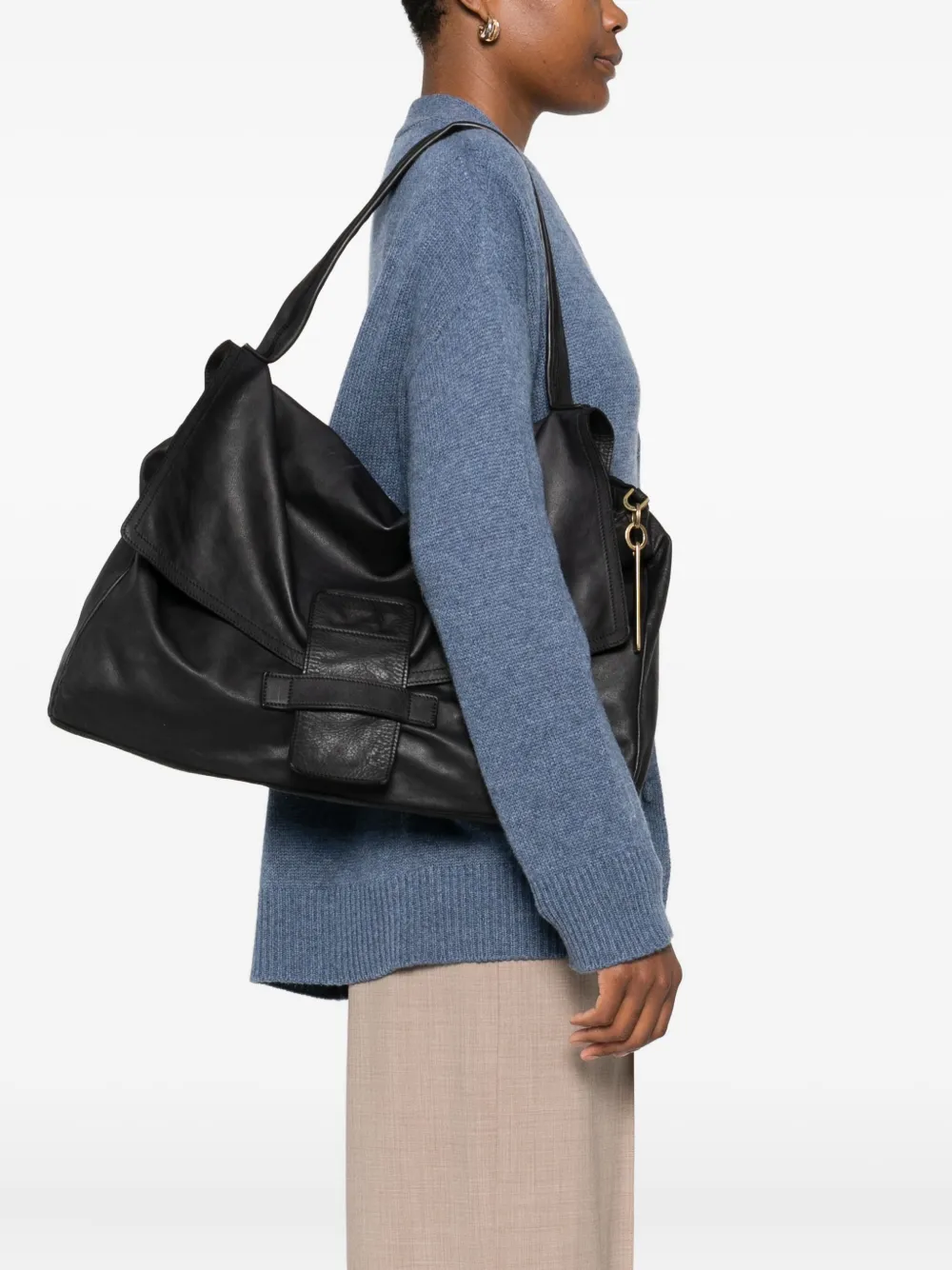 Caterina Lucchi Maria flap-detail leather shoulder bag - Zwart