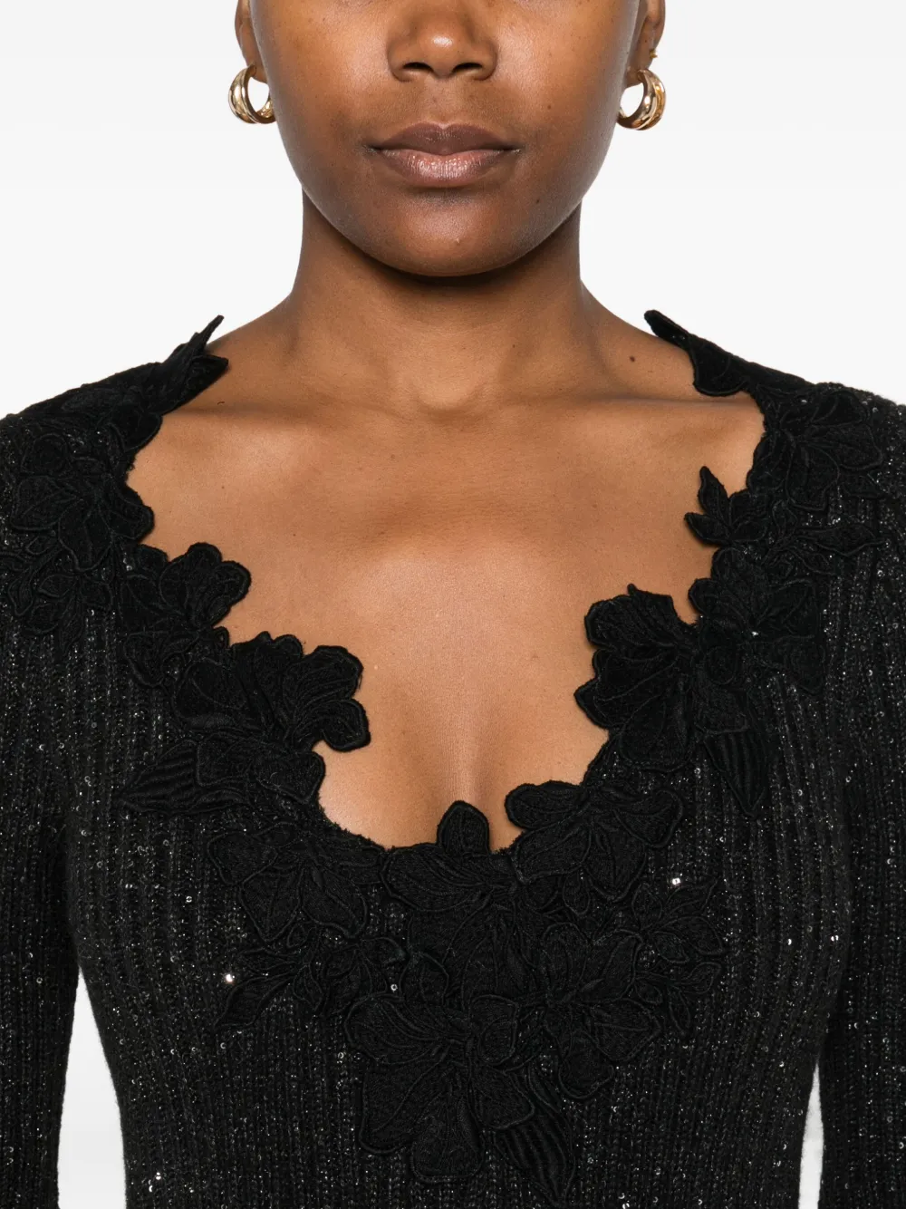 Giambattista Valli Ribgebreide verfraaide jurk Zwart