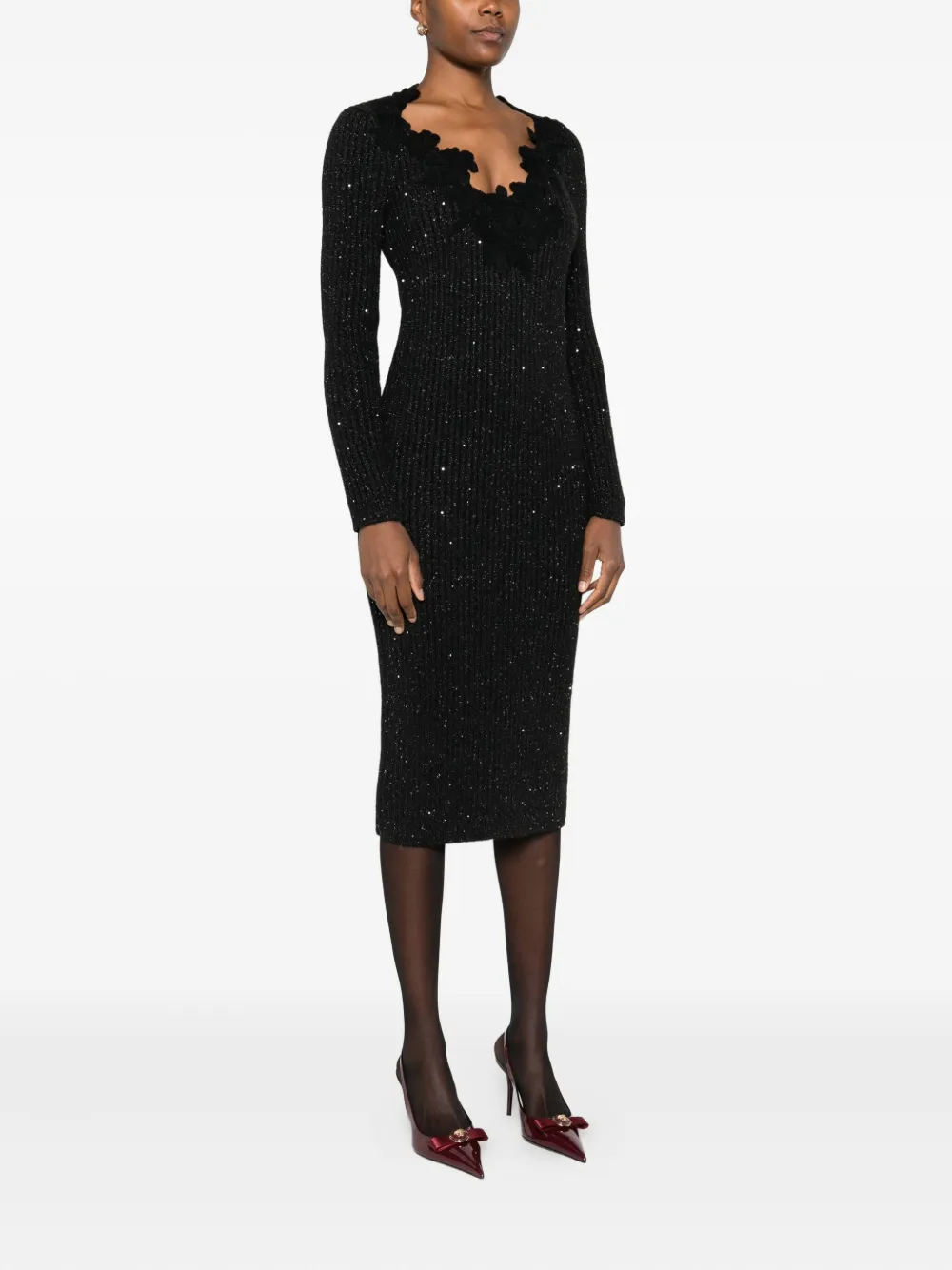 Giambattista Valli Ribgebreide verfraaide jurk Zwart