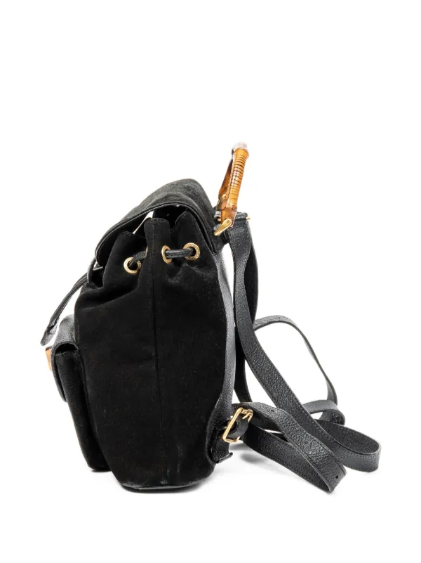Gucci Black Suede Backpack with Bamboo Top Handle Authentic Gucci Black Suede Bamboo Handle Backpack - Etsy main image 3