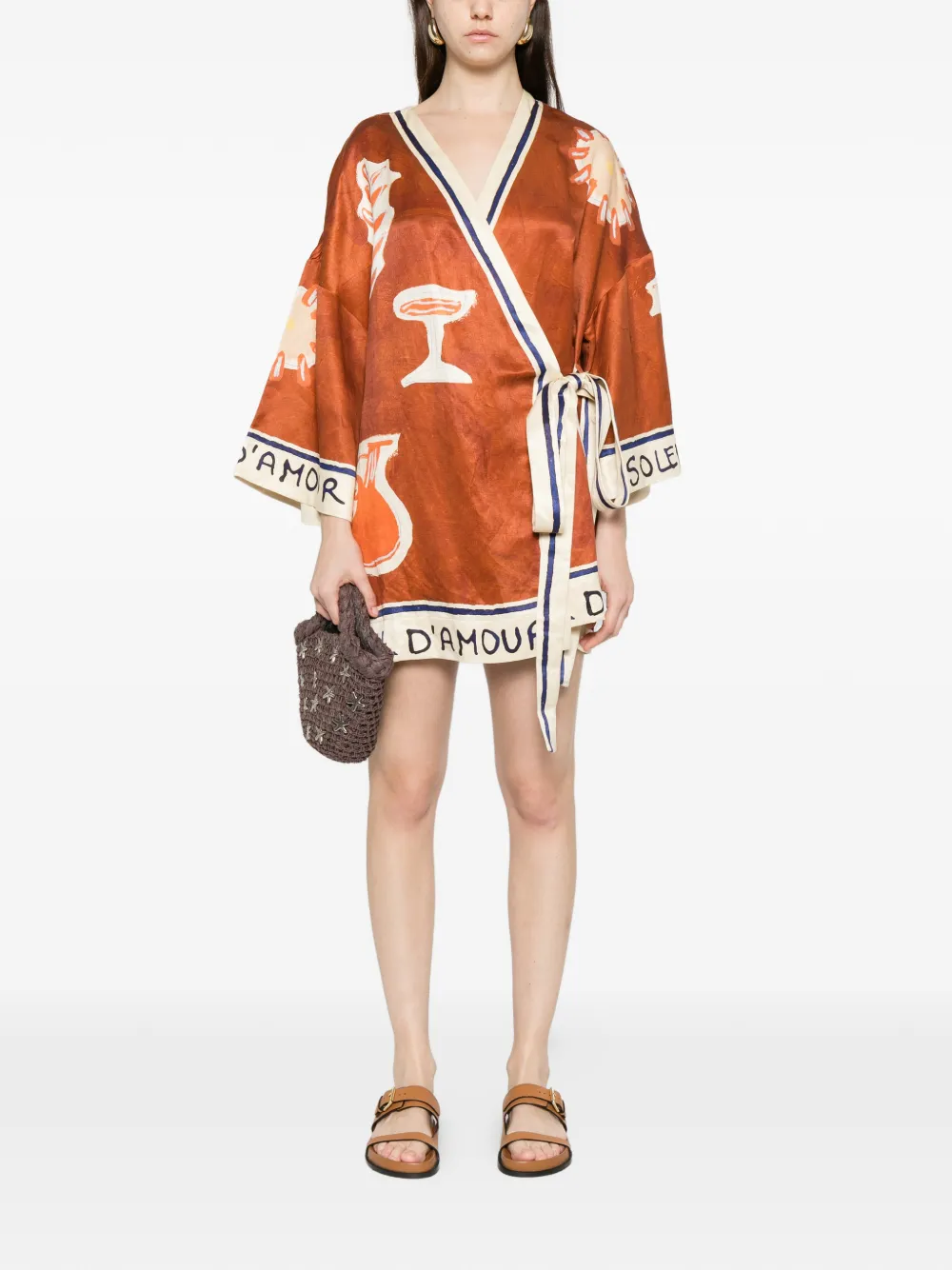 ALEMAIS x LRNLE D'Amour printed mini wrap dress - Bruin