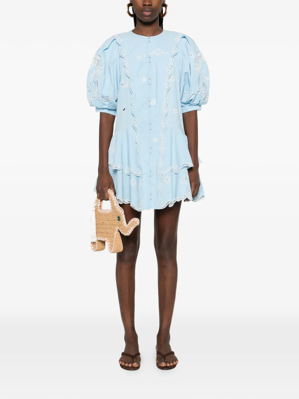 Maizy Embroidered Puff-Sleeves Mini Dress