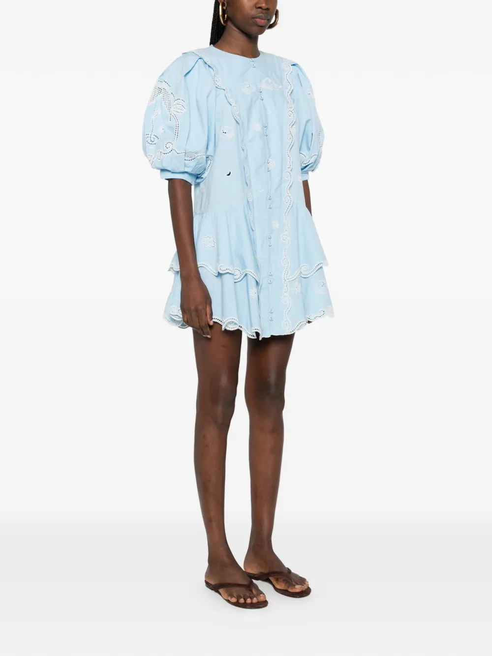 Maizy Embroidered Puff-Sleeves Mini Dress