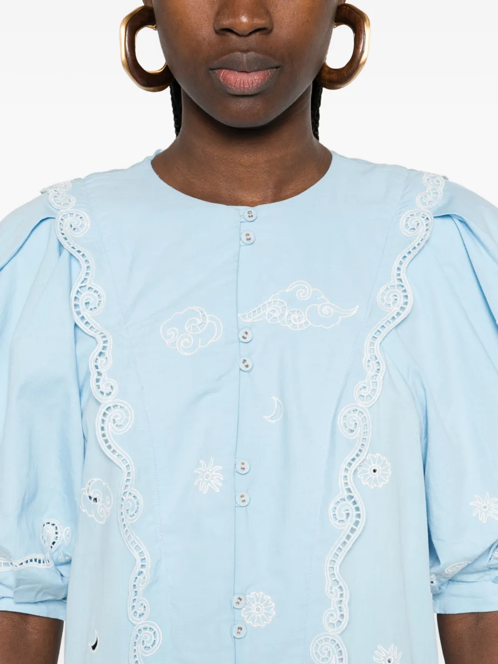 Maizy Embroidered Puff-Sleeves Mini Dress