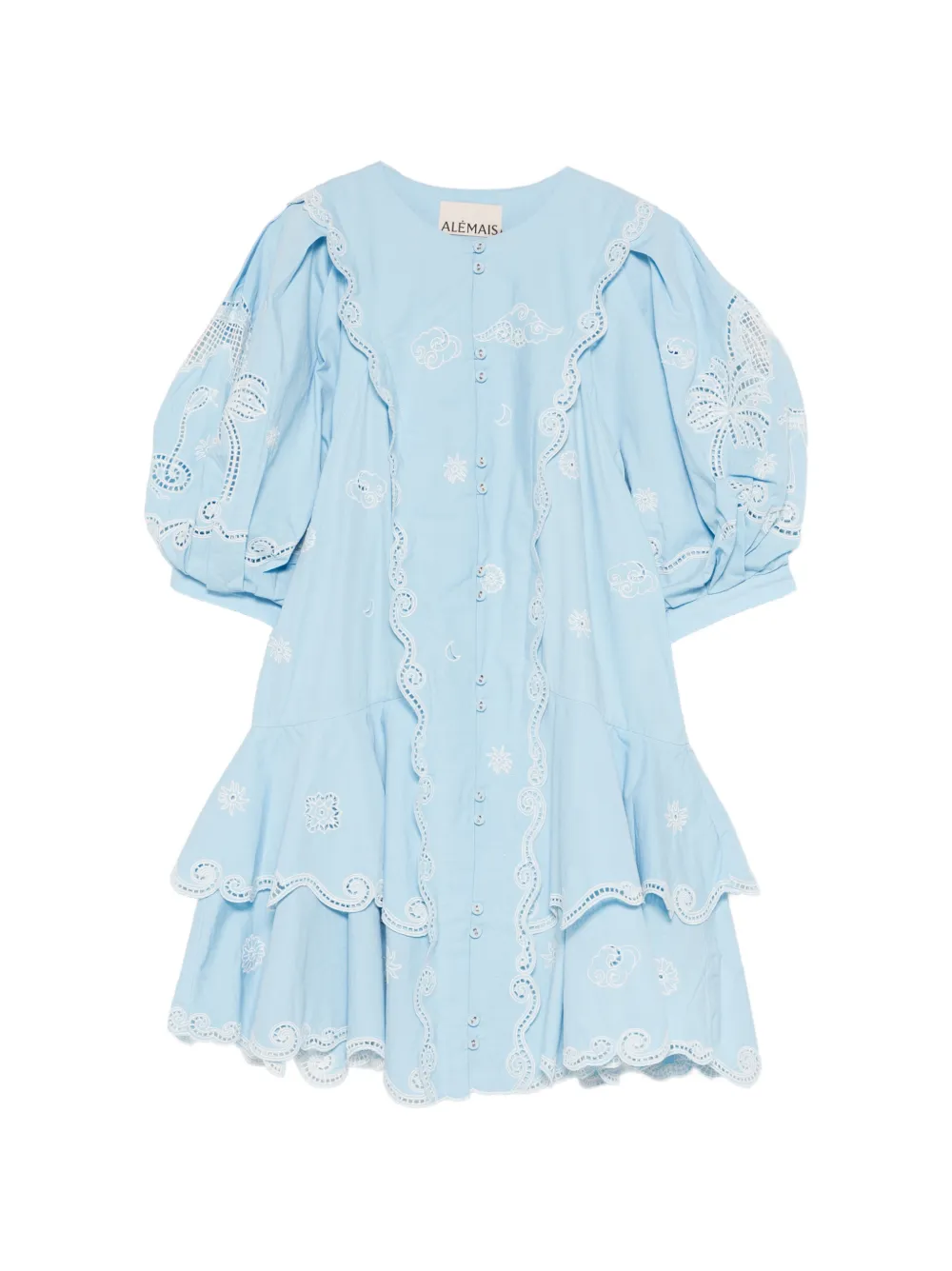 ALEMAIS Maizy embroidered puff-sleeves mini dress - Blue