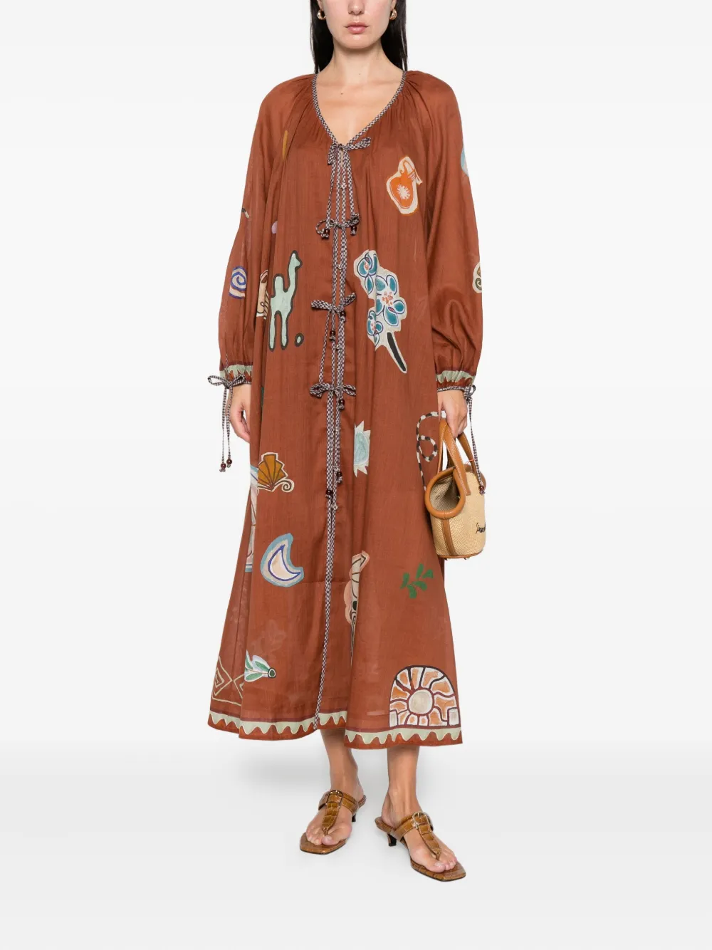 ALEMAIS x Lrnce Laurence tie-front printed shirt dress - Bruin