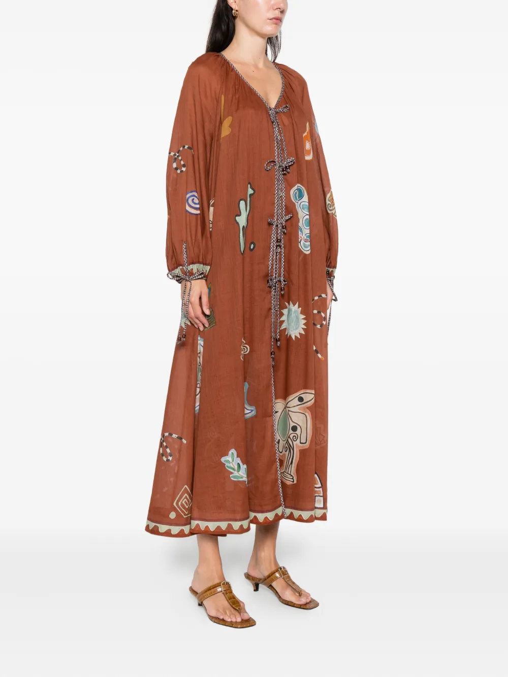 Alemais X Lrnce Laurence Tie-front Printed Shirt Dress In Brown