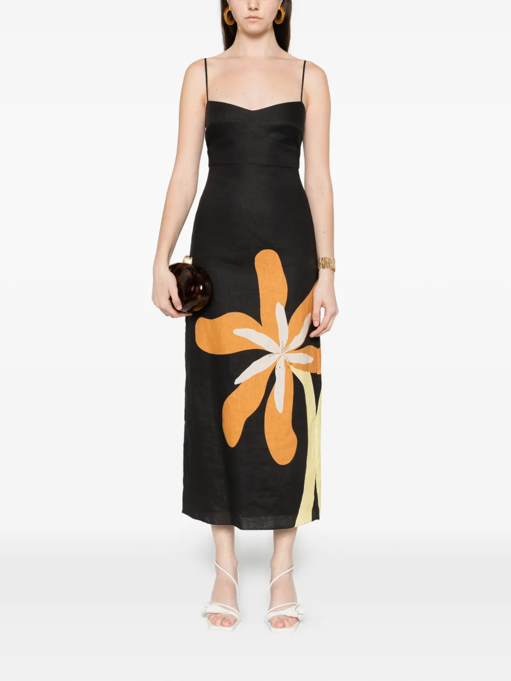 Cala de la Cruz flower strapped midi dress - Zwart