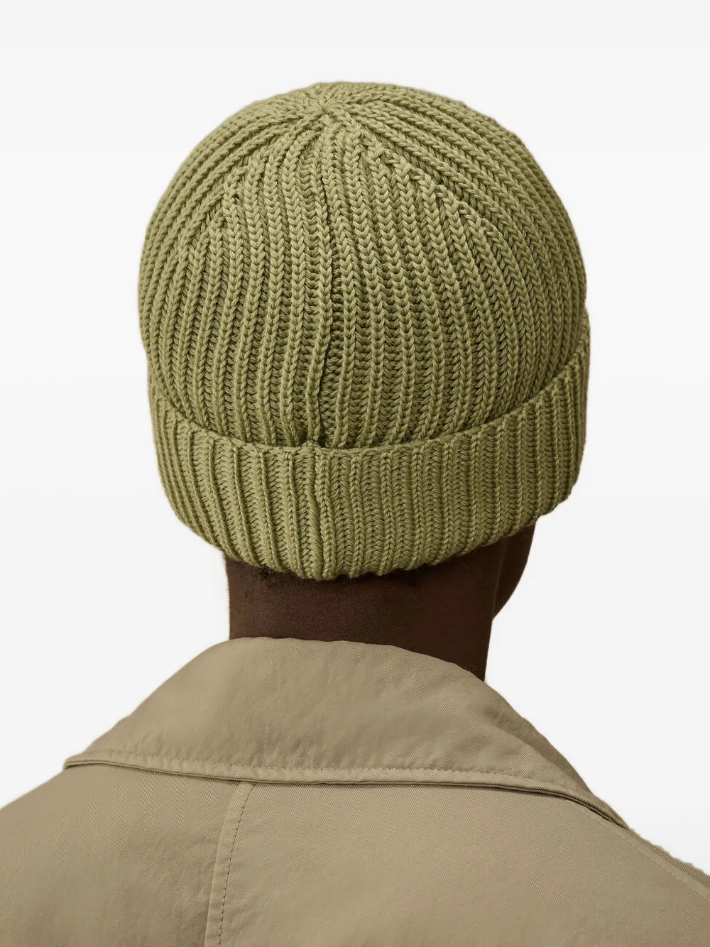 C.p. Company Ribbed Logo-patch Beanie In Green