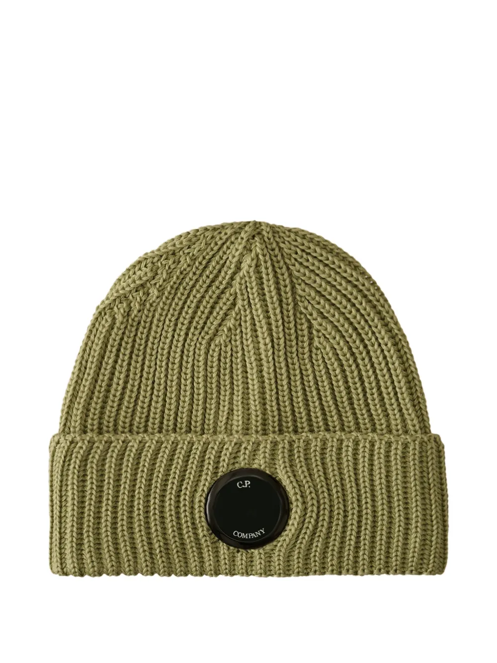 C.p. Company Ribbed Logo-patch Beanie In Green