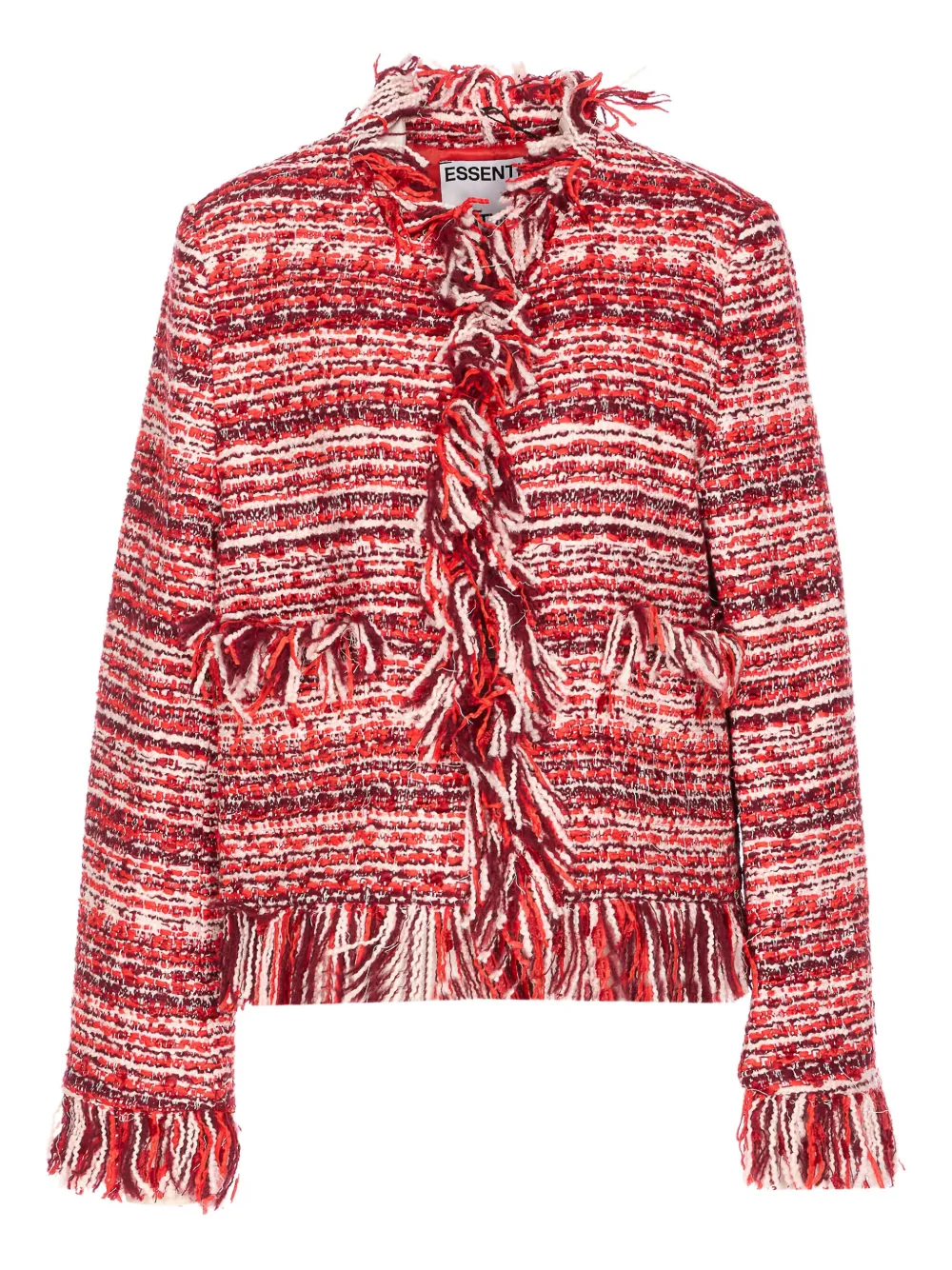 Essentiel Antwerp fringed-trim tweed jacket - レッド Essentiel Antwerp fringed-trim tweed jacket - レッド