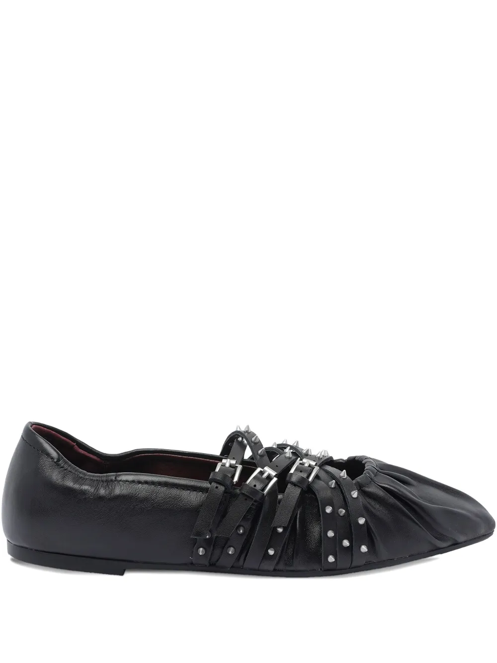 Ash Brendah Buckle-strap Studded Ballet Flats In Black