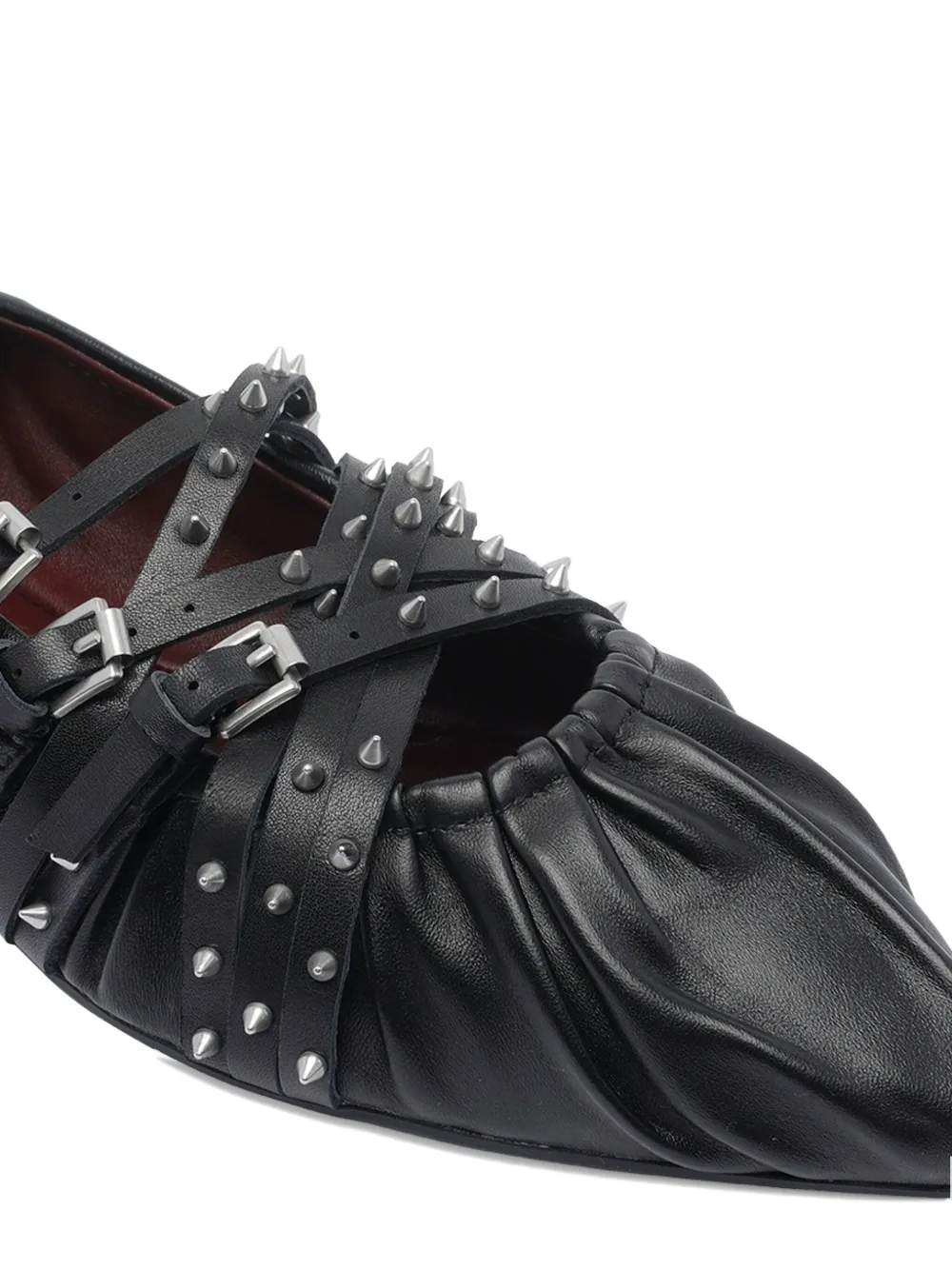 Ash Brendah Buckle-strap Studded Ballet Flats In Black