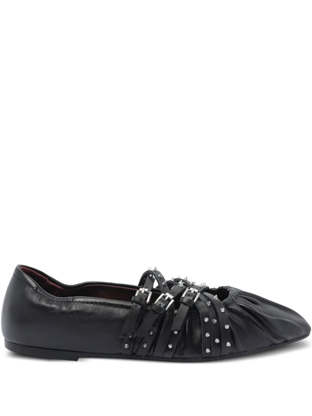 Ash Brendah buckle-strap studded ballet flats Black