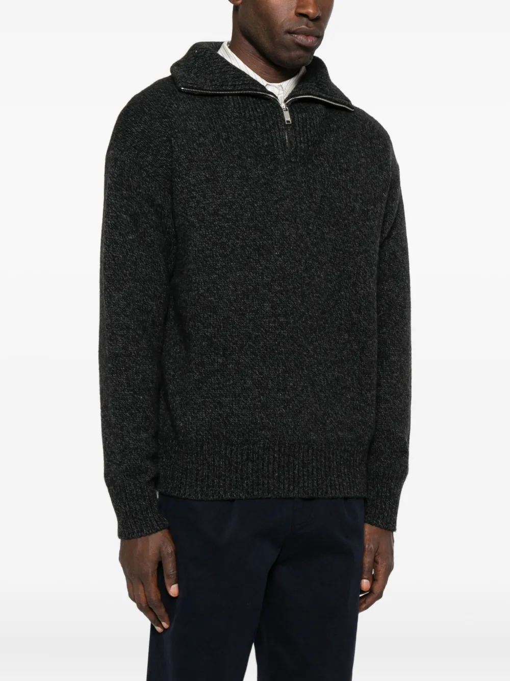 Autry High-neck Zip-up Polo Shirt In Black