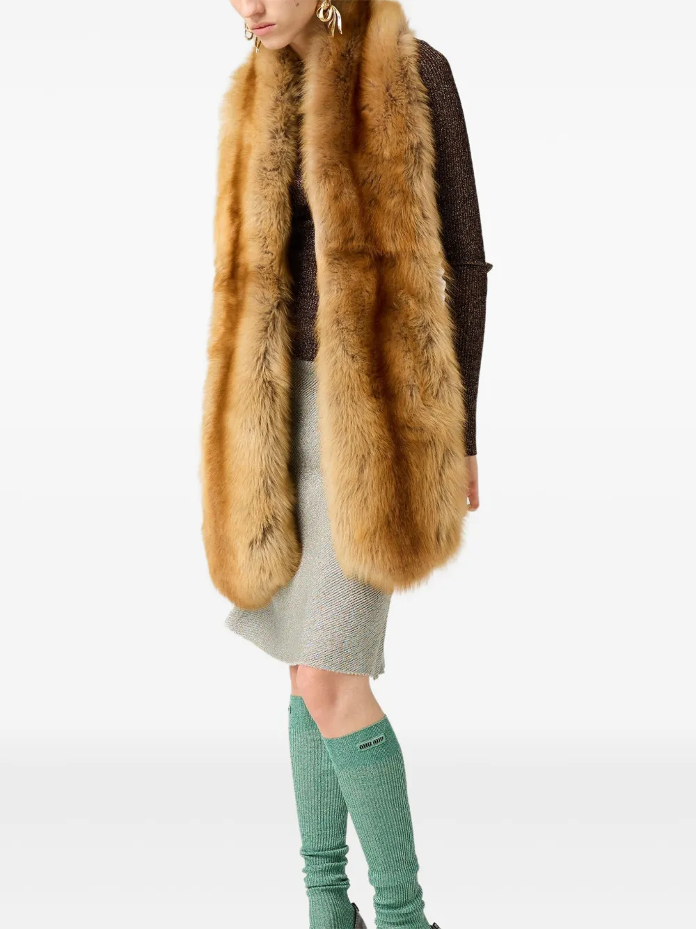 Miu Lamé ribgebreide trui Bruin