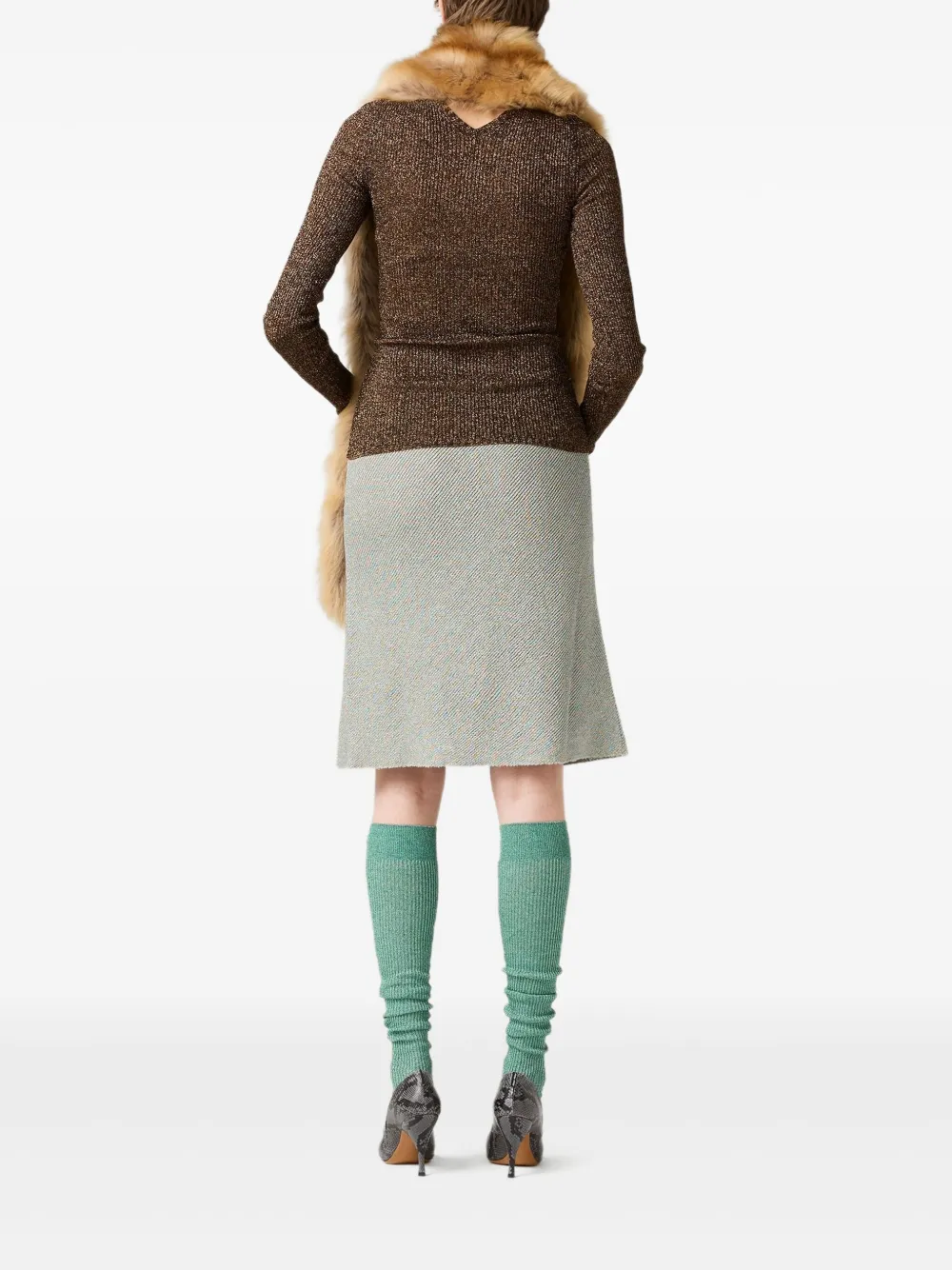 Miu Lamé ribgebreide trui Bruin