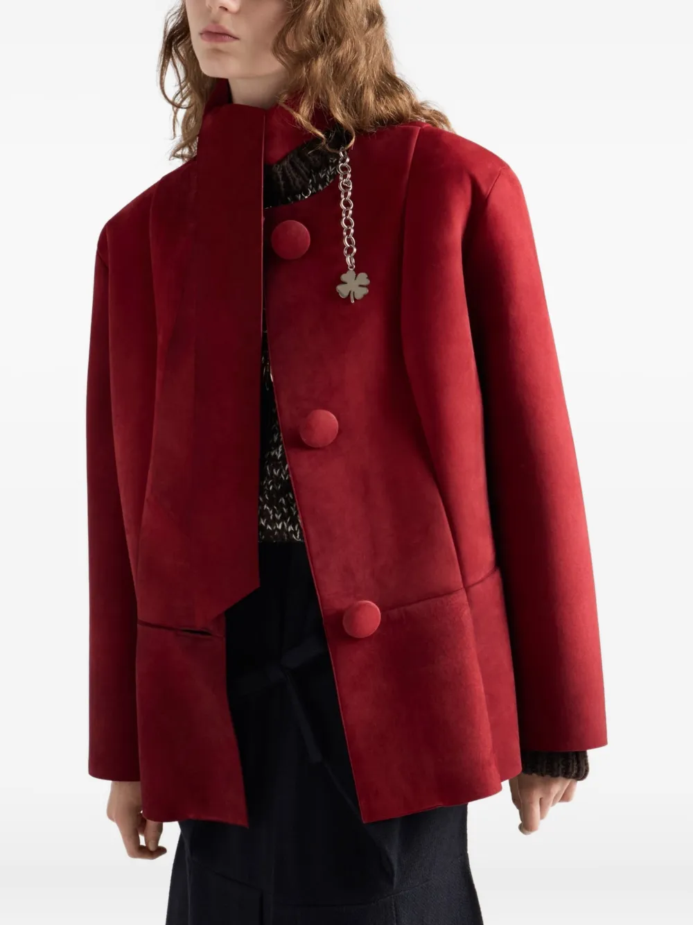 Prada Bow-detail Buttoned Jacket In Animal Print