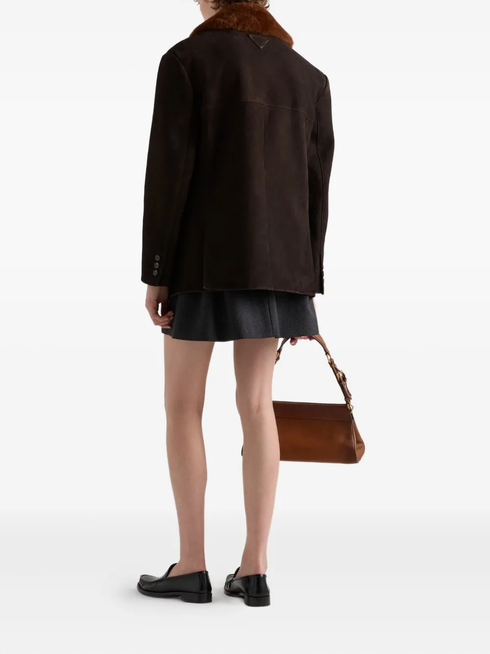 Prada シアリングカラー スエードコート | ブラウン | FARFETCH JP