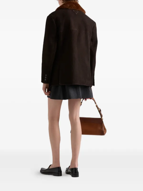 Prada シアリングカラー スエードコート | ブラウン | FARFETCH JP