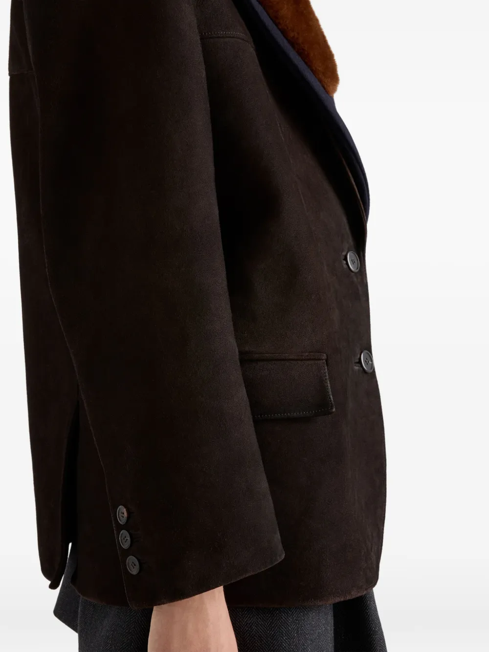 Prada シアリングカラー スエードコート | ブラウン | FARFETCH JP