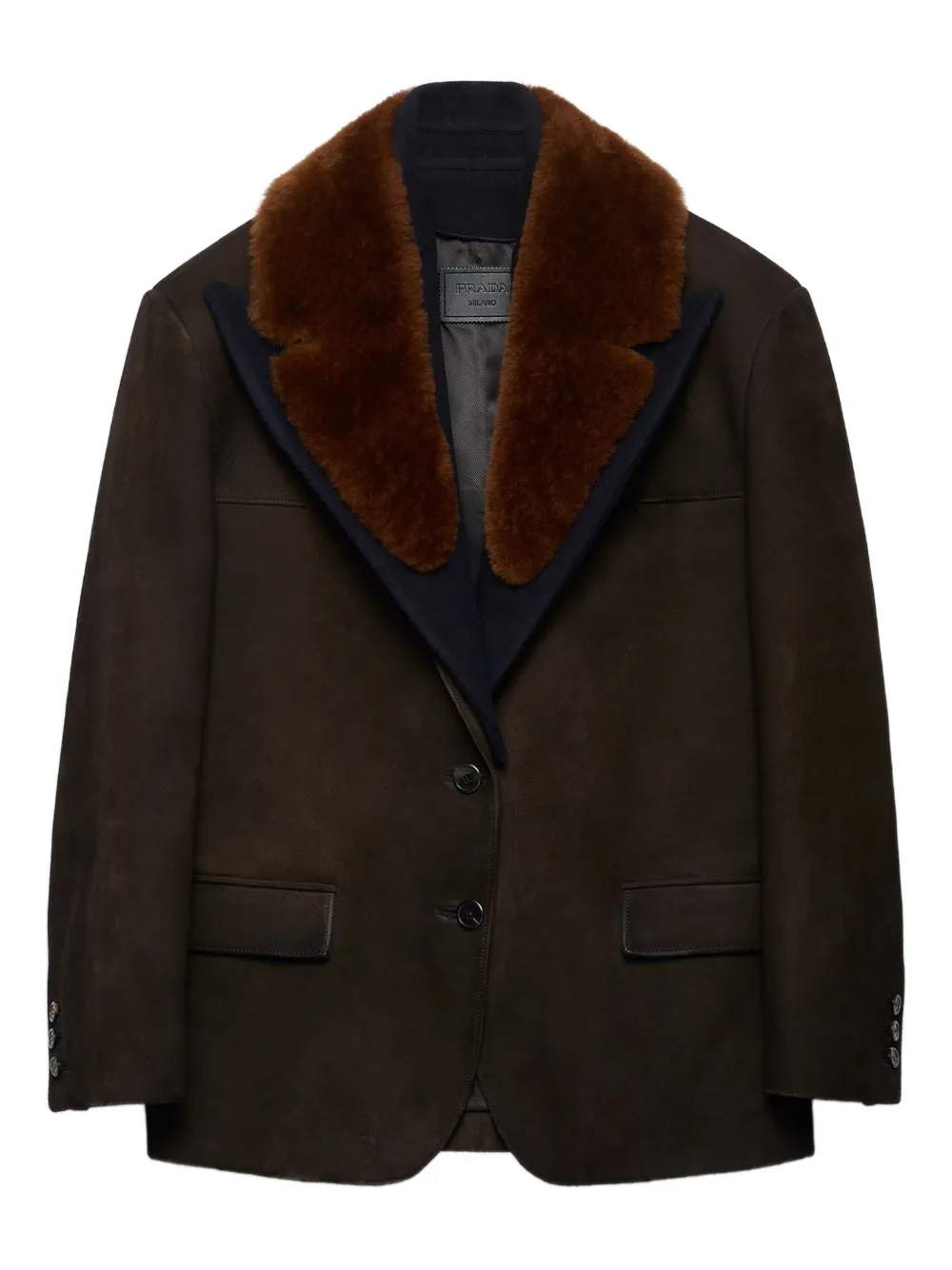 Prada shearling-collar suede coat - F0192 BROWN Prada shearling-collar suede coat - F0192 BROWN