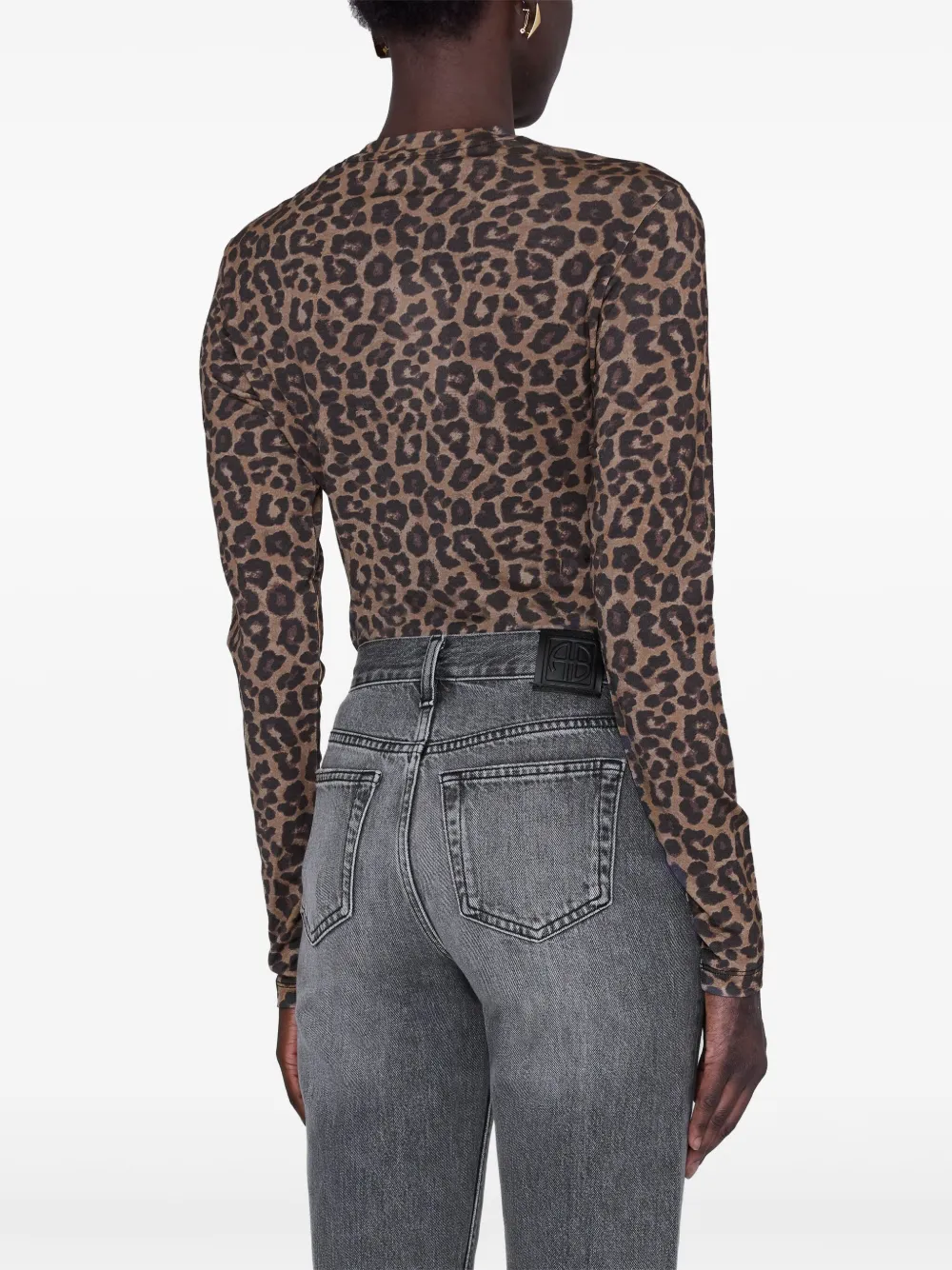 ANINE BING T-shirt met luipaardprint en lange mouwen Bruin