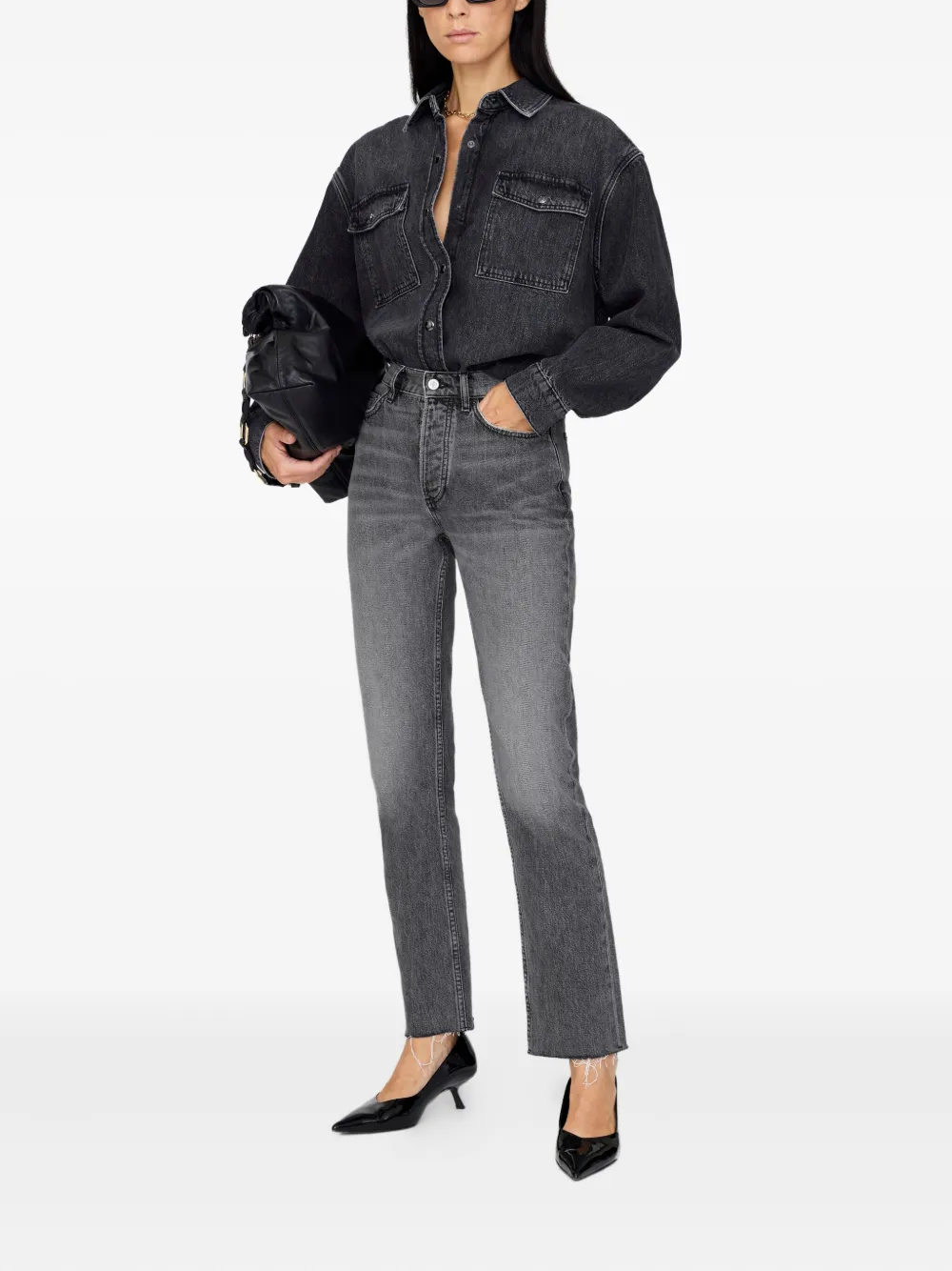 ANINE BING Paxton denim blouse met dubbele zak - Zwart