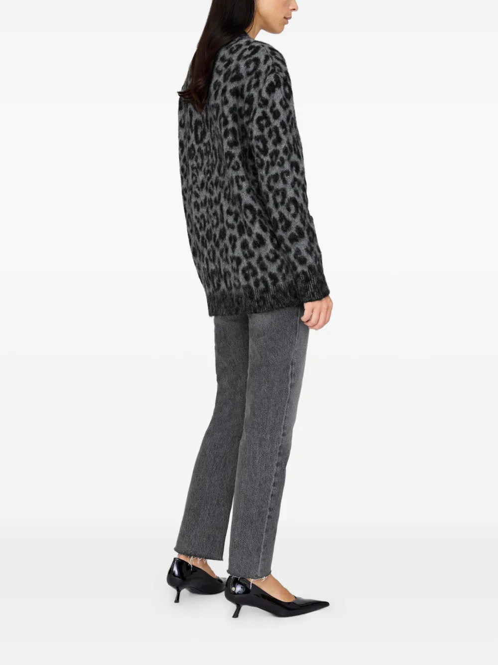 Anine Bing Banks Leopard-print Button Cardigan In Gray