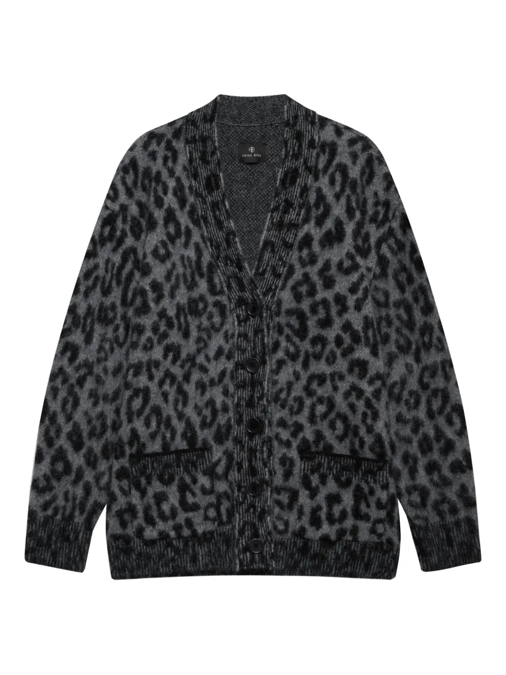Anine Bing Banks Leopard-print Button Cardigan In Gray