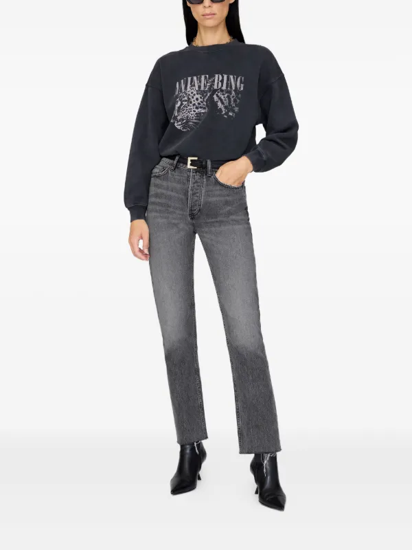 ANINE BING Spencer leopard-print Sweatshirt | Black | FARFETCH