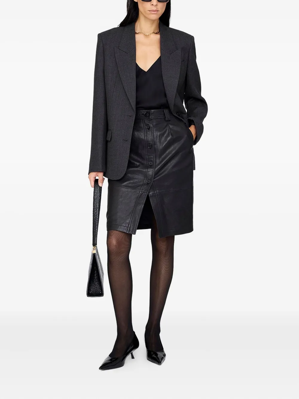 Anine Bing Button-front Leather Skirt In Black
