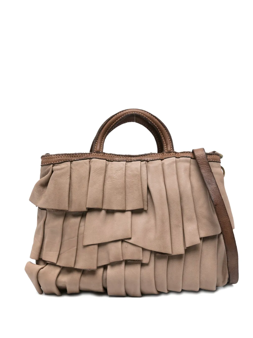 Caterina Lucchi Small Adele Pleated Leather Satchel Bag In Neutral