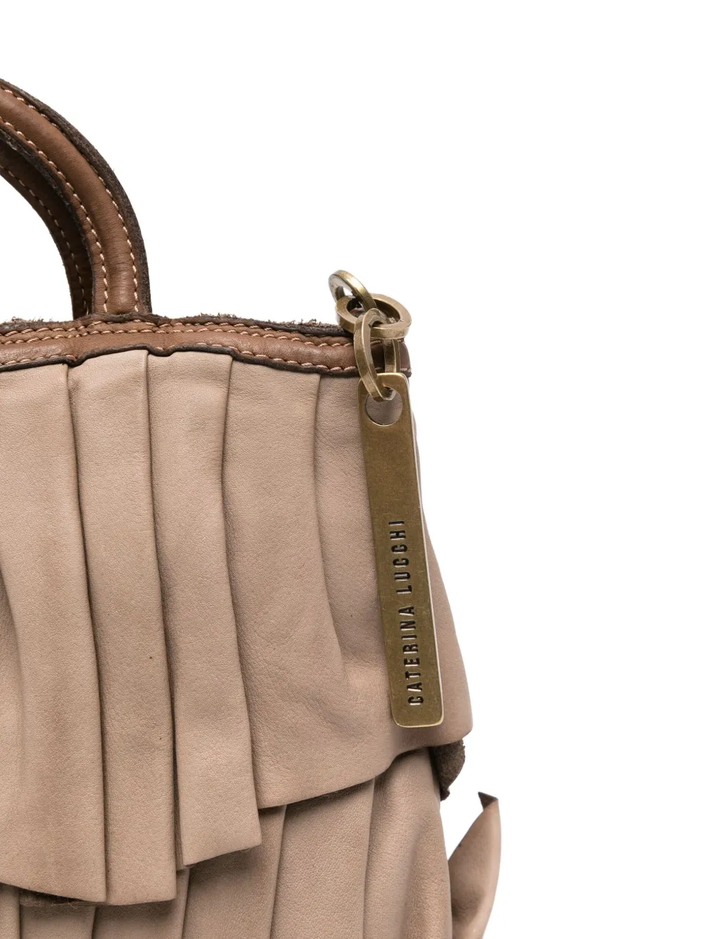 Caterina Lucchi Small Adele Pleated Leather Satchel Bag In Neutral