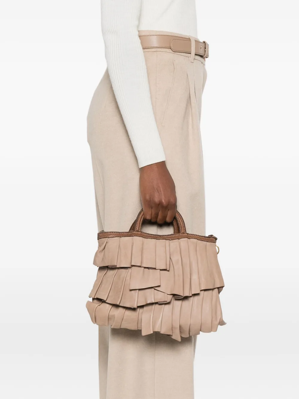 Caterina Lucchi Small Adele Pleated Leather Satchel Bag In Neutral