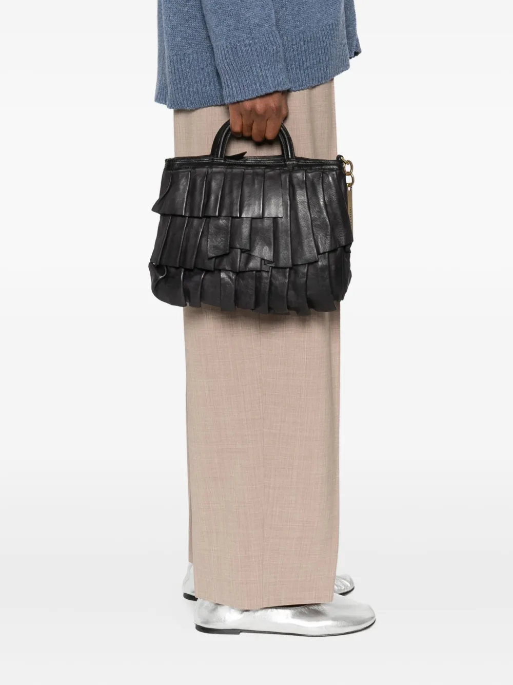 Caterina Lucchi Small Adele Pleated-effect Zipped-top Satchel In Black