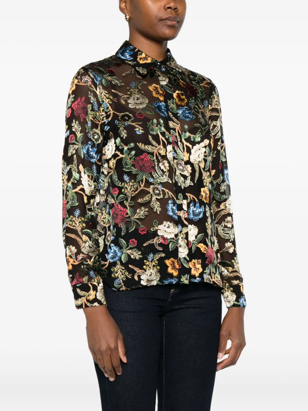 Alice And Olivia Willa Floral-print Long-sleeve Blouse In Black