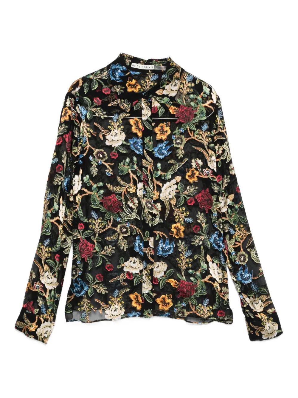 Alice And Olivia Willa Floral-print Long-sleeve Blouse In Black