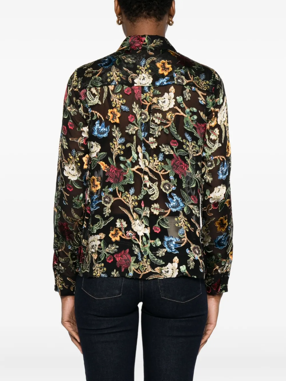 Alice And Olivia Willa Floral-print Long-sleeve Blouse In Black