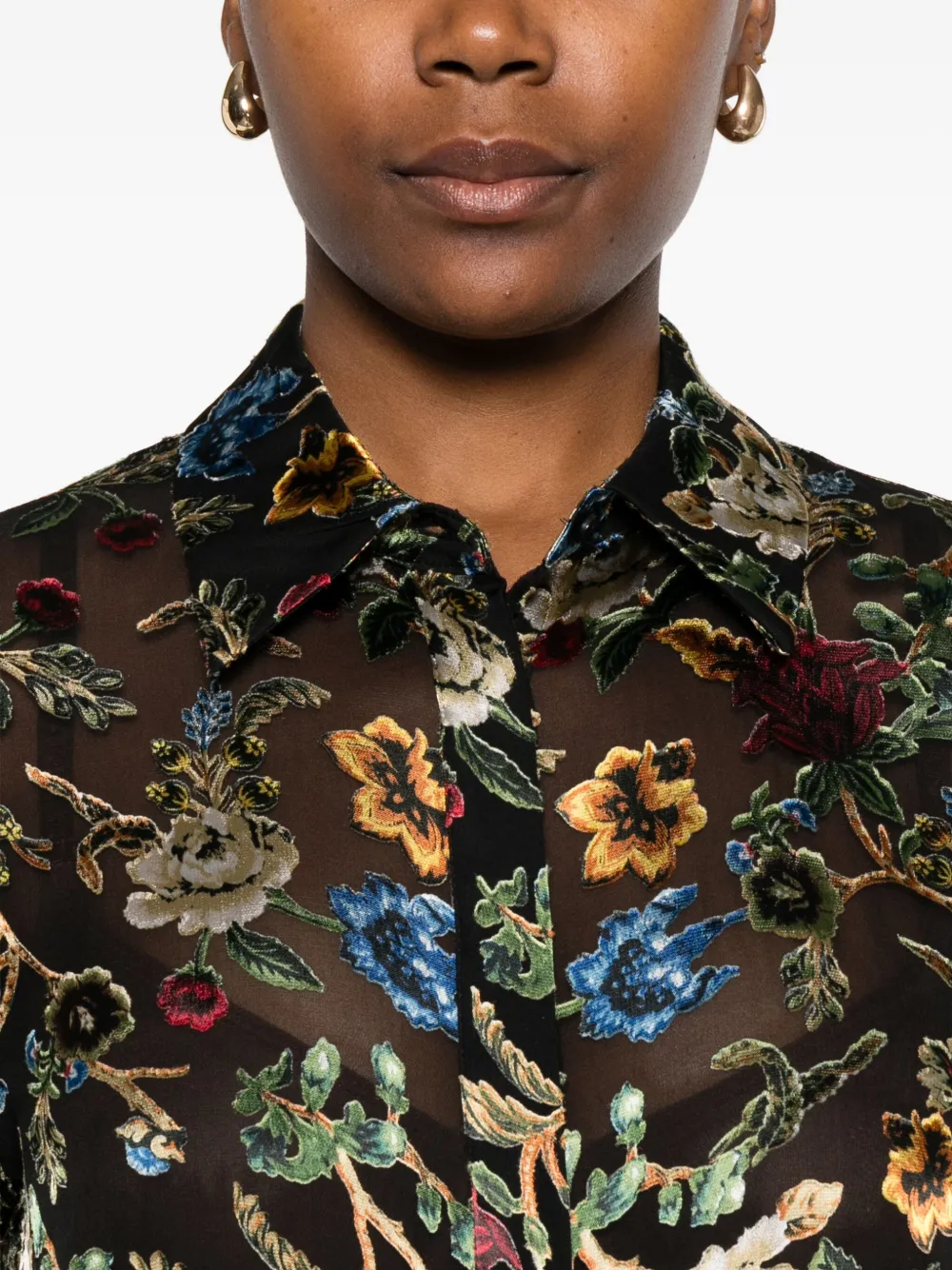 Alice And Olivia Willa Floral-print Long-sleeve Blouse In Black
