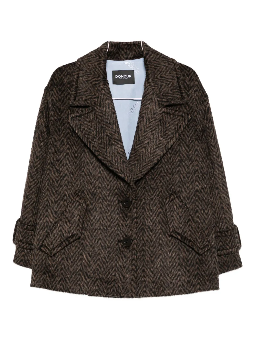 Dondup Herringbone-pattern Button Coat In Brown