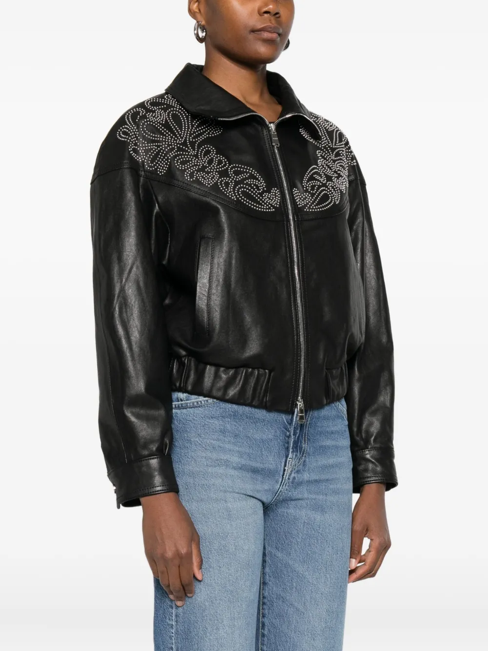 Dondup Embellished Leather Jacket In Black