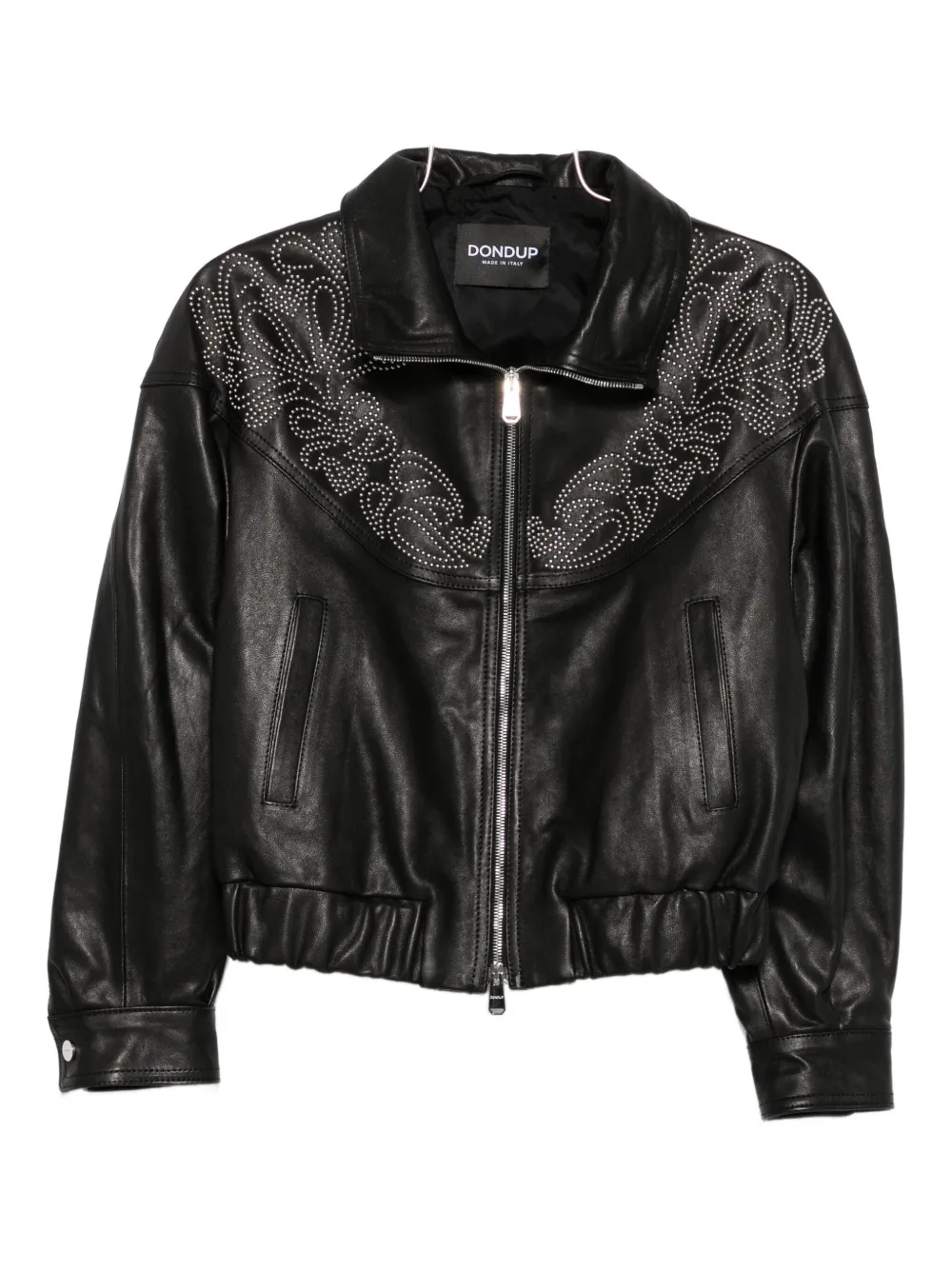 Dondup Embellished Leather Jacket In Black