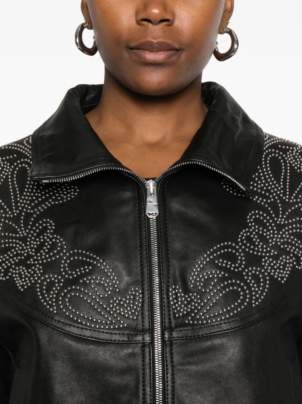Dondup Embellished Leather Jacket In Black