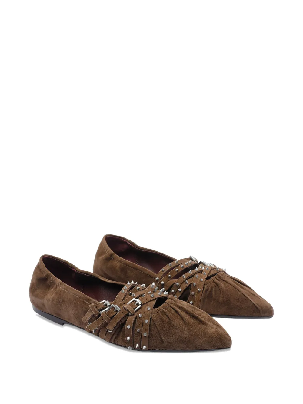 Ash Brendah Pointed-toe Buckle Ballet Flats In Brown