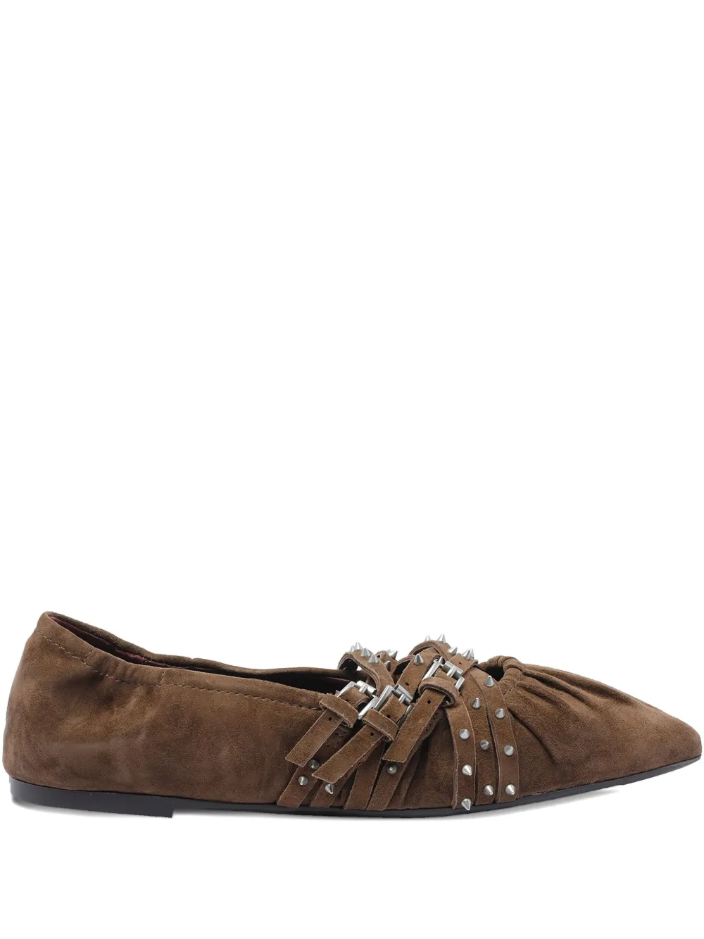 Ash Brendah Pointed-toe Buckle Ballet Flats In Brown